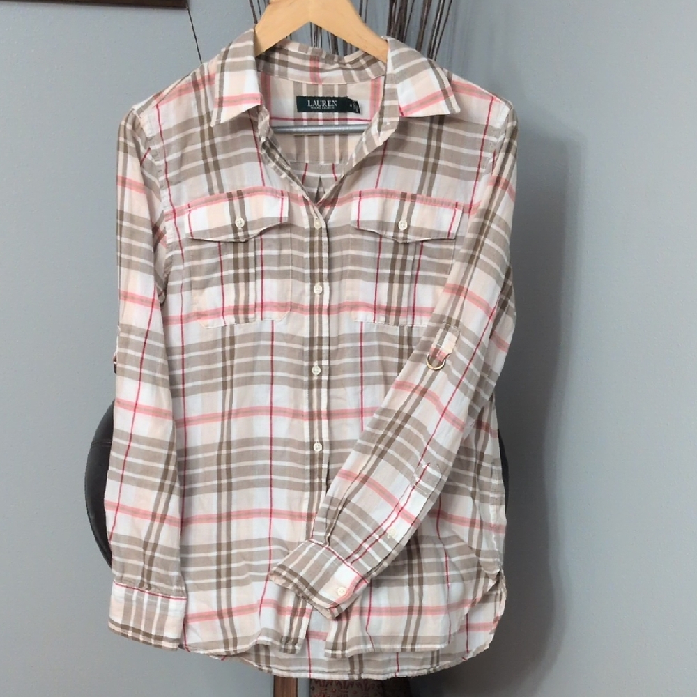 Lauren Ralph Lauren Plaid Shirt in Brown and Cream